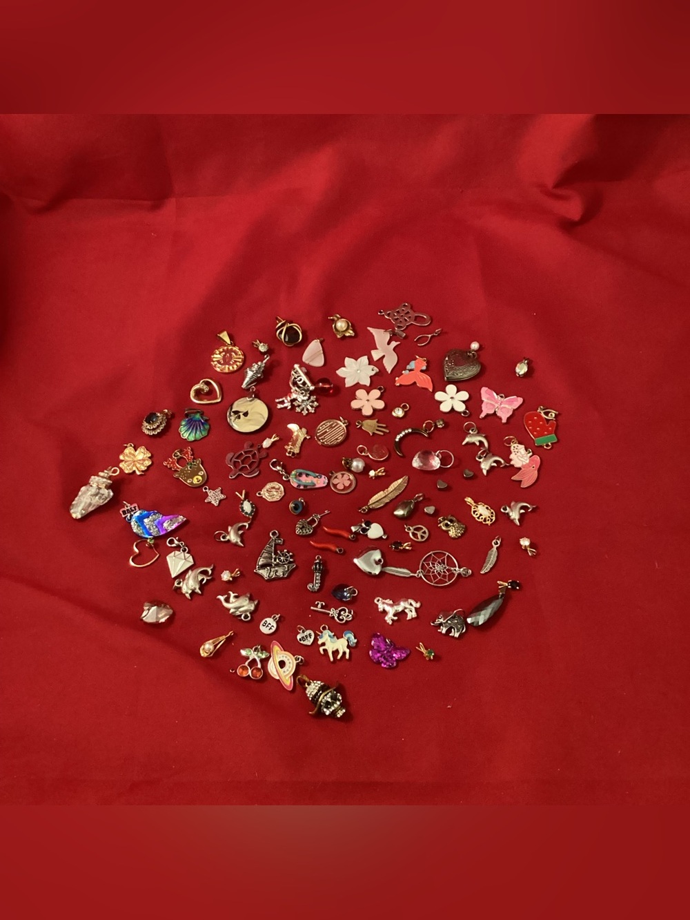 Mixed Enamel and Metal Charms Lot - Red, Pink, Gold Accents